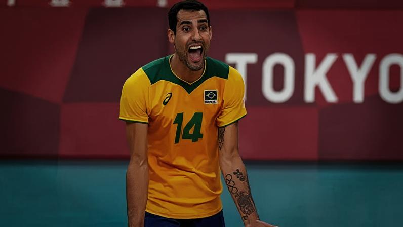 Douglas Souza, do vôlei brasileiro, durante as Olimpíadas