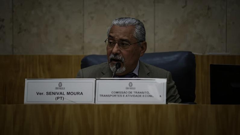O vereador Senival Moura, do PT, durante sessão de CPI na Câmara Municipal de São Paulo. — Foto: Divulgação/Rede Câmara