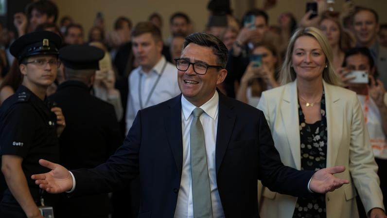Andy Burnham, Labour MP for Makerfield, celebrates after his swearing-in at the Houses of Parliament on 22 June.