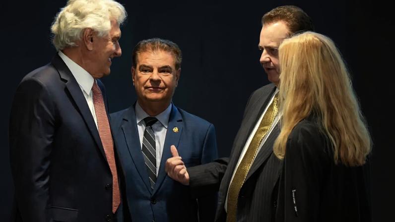 Reunião da delegação da União Europeia e da EFTA com o senador Nelsinho Trad, o presidente do PSD Gilberto Kassab e o pré-candidato à Presidência Ronaldo Caiado (Reprodução/Divulgação)