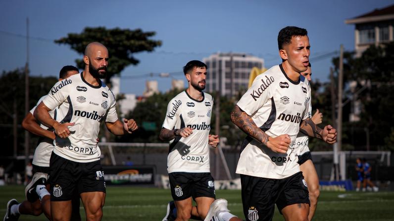Jogadores do Santos durante treino no CT Rei Pelé — Foto: Raul Baretta/ Santos FC