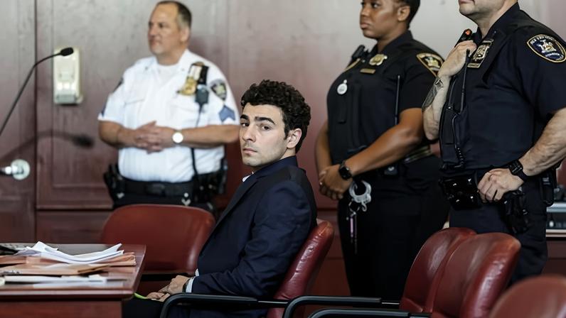 Luigi Mangione appears at an evidence suppression hearing at the Manhattan supreme court in May.
