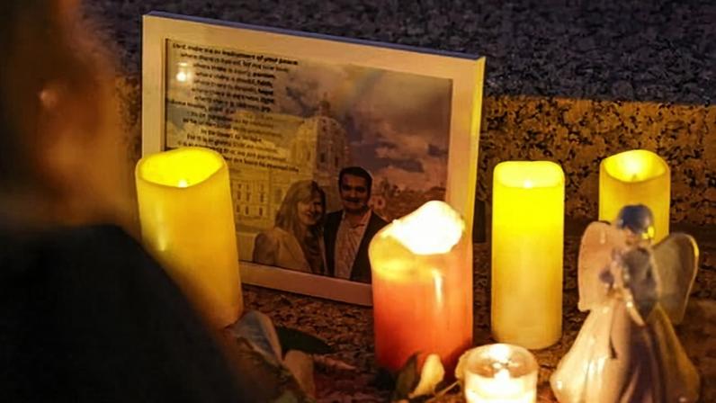 A candlelight vigil for Melissa and Mark Hortman outside the capitol building in Saint Paul, Minnesota, on 18 June 2025.