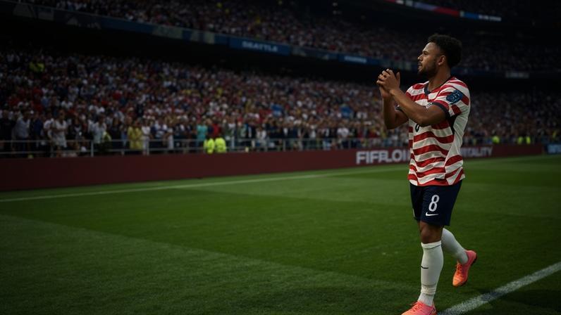 Weston McKennie applauds fans after Friday’s win over Australia.