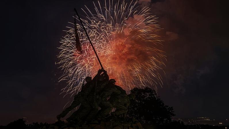 Fireworks at the National Mall in Washington DC on 4 July 2025 in Arlington, Virginia.