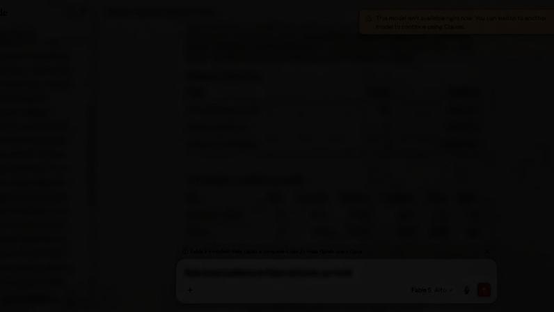 Ao acessar a interface do Fable 5, a seguinte mensagem de erro é exibida: 'O modelo não está disponível no momento. Para continuar usando o Claude, troque de modelo'.