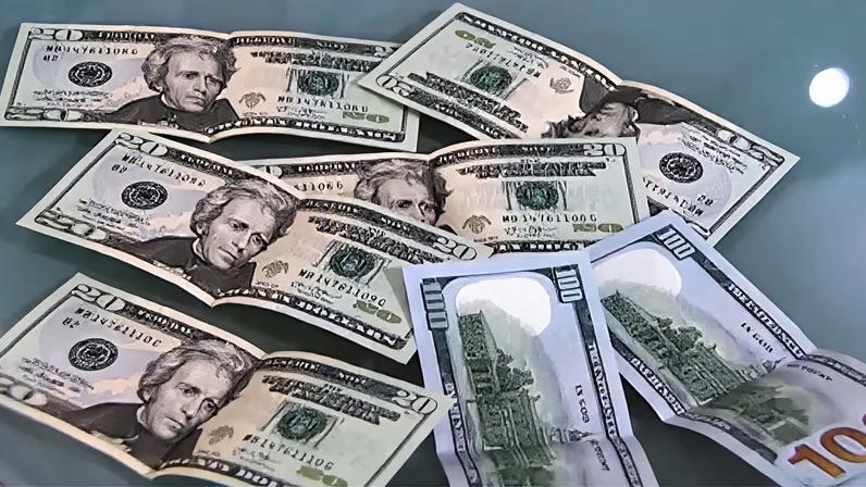 Notas de dólar espalhadas
