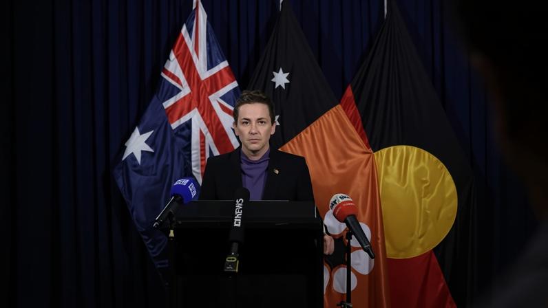 Northern Territory chief minister Lia Finocchiaro addresses media at Parliament House in Darwin