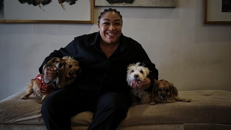 Jackie Idimogu, an anti-animal cruelty campaigner and founder of My Dog and I, poses with her pets in Lekki, just outside Lagos. She says trying to shift Nigerians’ attitudes to dogs is ‘about progress, not rejection’ of tradition.