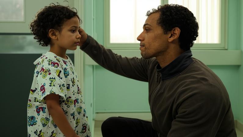 Jahsaiah Williams as the young Alex and Jordan Bolger as André in The Witness.