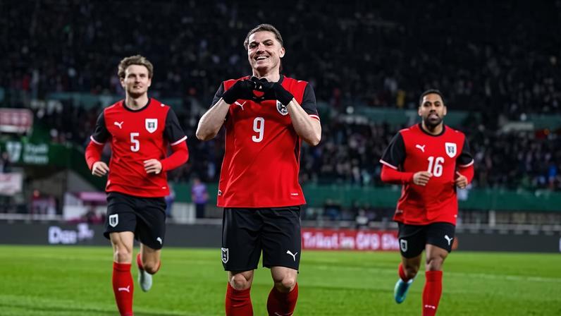 Austria's Marcel Sabitzer celebrates after scoring