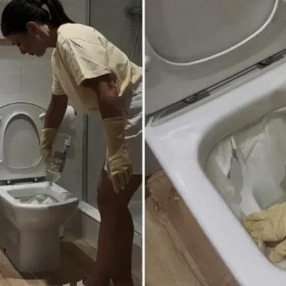 Especialista em limpeza recomenda usar papel-toalha nas bordas para limpar calcário do vaso