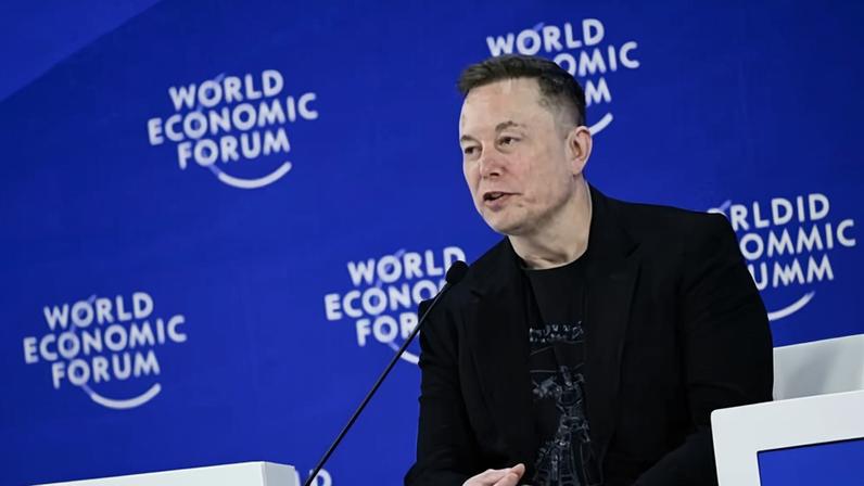 Elon Musk delivers a speech during the World Economic Forum Annual Meeting in Davos, Switzerland, on 22 January 2026.
