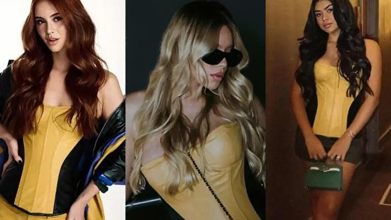 Corset em couro verde e amarelo virou destaque entre as WAGs –
