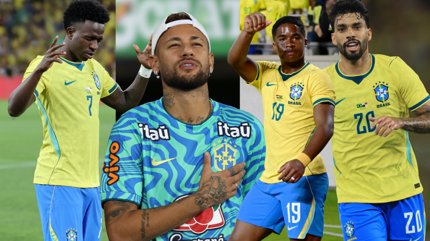 De olho na mala dos jogadores! Com Louis Vuitton azul, Hermès gigante e mochila cinza da Nike, Neymar, Vini Jr., Endrick e Paquetá somam juntos, só em bolsas e malas, quase R$ 270 mil.
