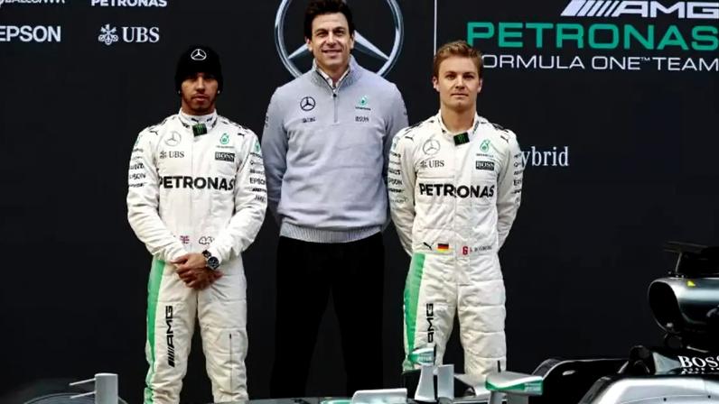 Lewis Hamilton, Toto Wolff e Nico Rosberg em 2016
