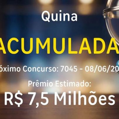 Quina terá prêmio acumulado de R$ 7,5 milhões nesta segunda-feira (8)
