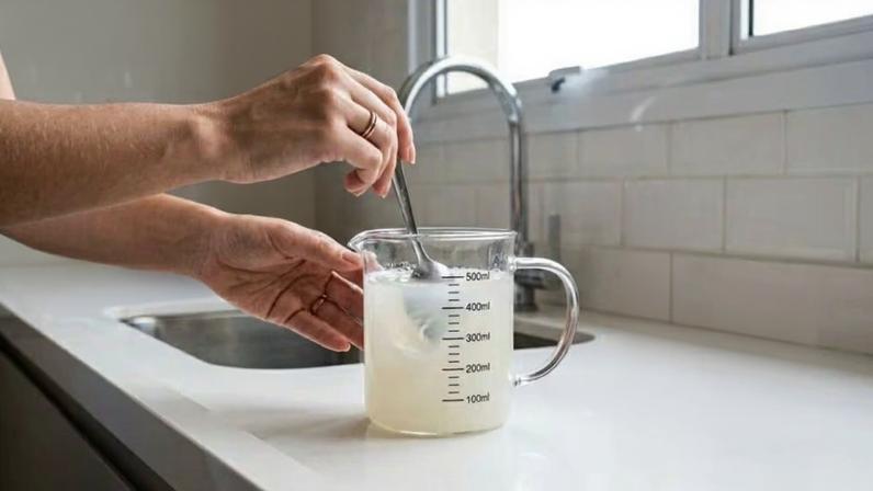 Mistura água morna, detergente neutro e lustra-móveis para azulejos