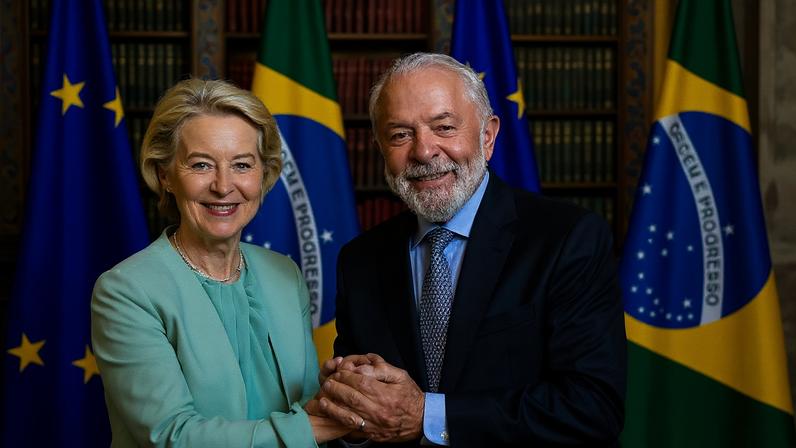 Presidente da República, Luiz Inácio Lula da Silva, durante reunião com a presidenta da Comissão Europeia, Ursula von der Leyen