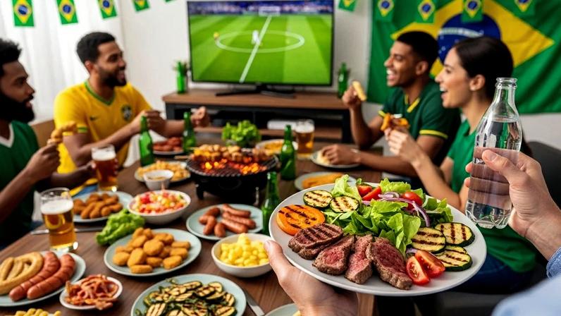 Cenas de torcida e churrasco na Copa do Mundo, um cenário onde a alimentação equilibrada se torna fundamental para a saúde - (crédito: Flow)
