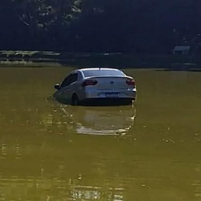 Ajuda para retirar carro de Domenique que caiu no lago