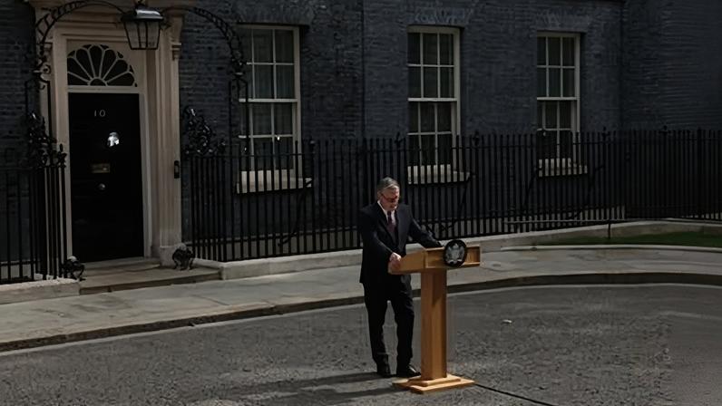 The UK prime minister, Keir Starmer, makes a statement announcing his resignation outside 10 Downing Street