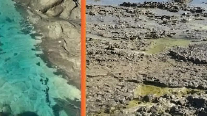 A praia de São Tomé de Paripe registrou colorações azuis e amarelas na água.