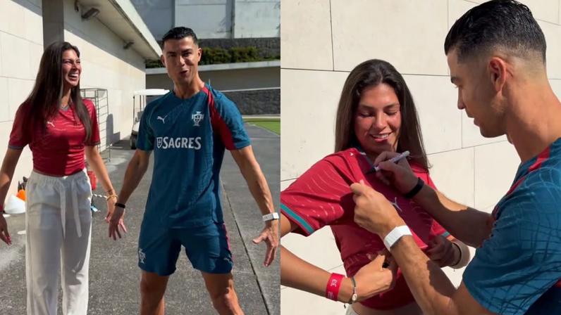 Influenciadora chorou, abraçou Cristiano Ronaldo, tirou foto, pediu autógrafo e viralizou na web