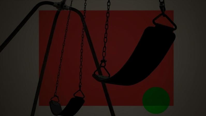 BBC A treated image of some swings which are empty on a red background