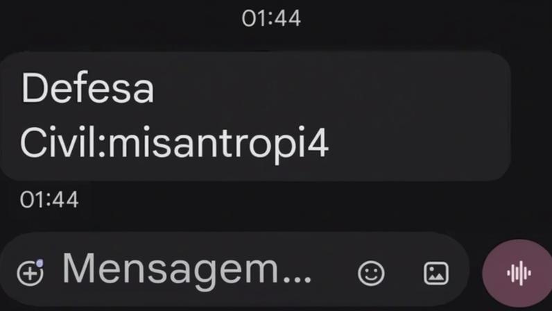 Mensagem enviada a celular de moradores da cidade de São Paulo após alerta falso de "misantropi4"