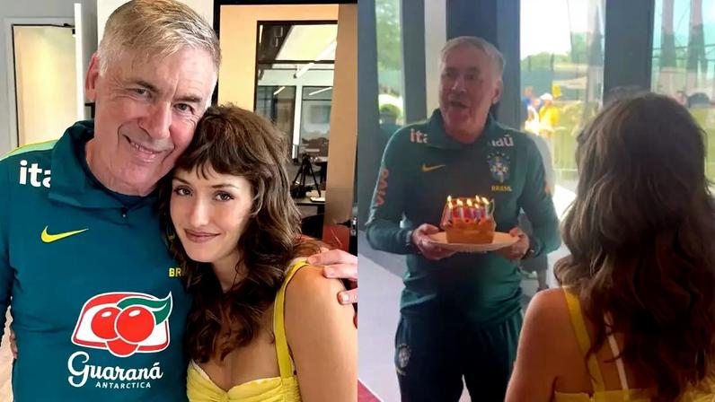 Carlo Ancelotti ganha bolo de aniversário da enteada Chloe Barrena nos EUA e web reage: 'Sogrão'