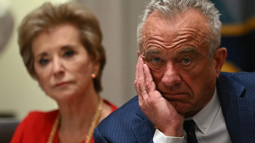 Secretary of Education Linda McMahon and Secretary of Health and Human Services Robert F. Kennedy Jr., look on during a Cabinet meeting on December 2, 2025.