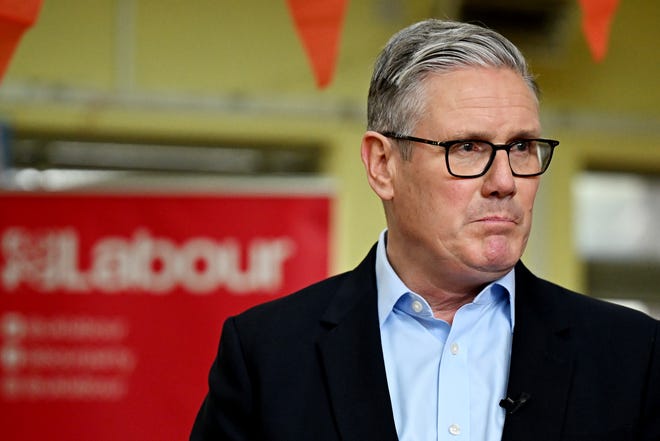 British Prime Minister and Labour leader Keir Starmer reacts as he speaks to supporters and councillors following local elections at Kingsdown Methodist Church on May 08, 2026 in London, England.