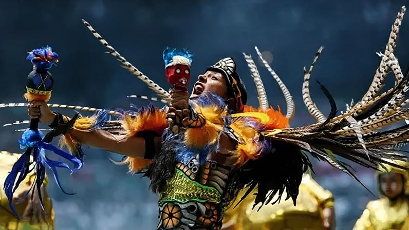 Performers during the opening ceremony before the match