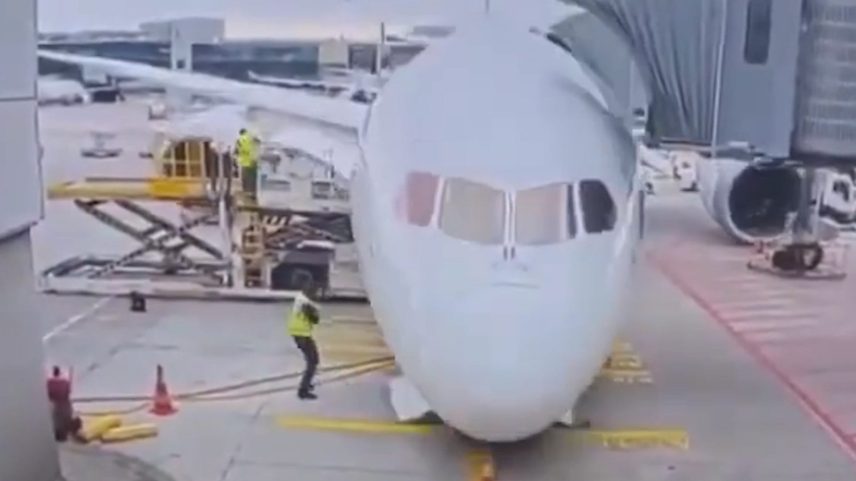 Several airport staff members were injured when a plane's nose gear collapsed in Germany, according to Lufthansa.