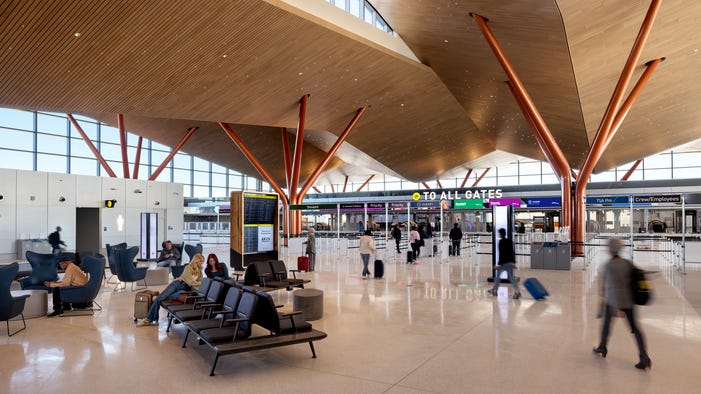 After a modernization program at Pittsburgh International Airport, the airport includes design elements that draw inspiration from the region's landscape, architecture and culture.