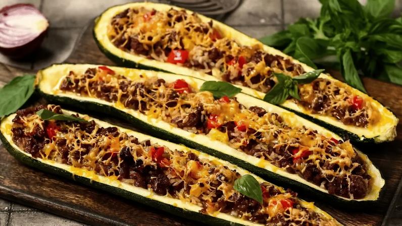 Abobrinha recheada com carne moída