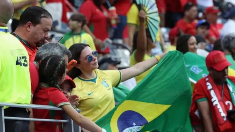 Torcedores no MetLife Stadium, em Nova Jersey, para acompanhar Brasil e Marrocos