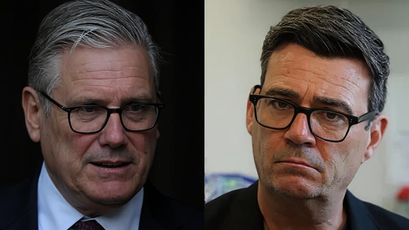 PA/Reuters Split image of Sir Keir Starmer and Andy Burnham. Both are wearing black rimmed glasses