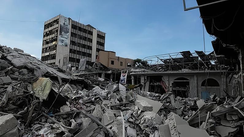 Damage by Israeli airstrikes in the centre of Nabatieh on June 26, 2026 in Nabatieh, Lebanon.