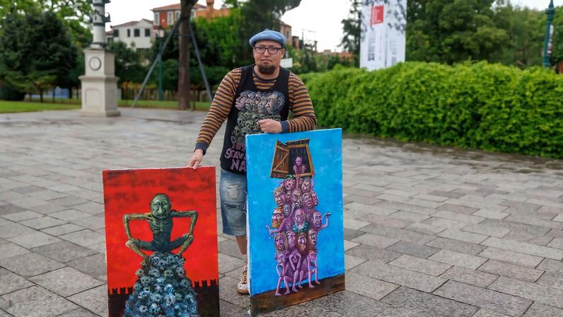 As obras de Skrepetsky frequentemente retratavam líderes mundiais de forma satírica