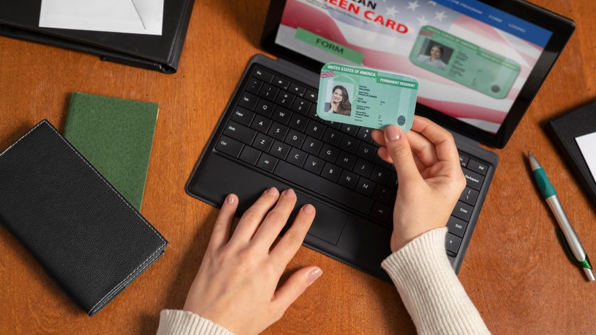 Green Card, documento oficial que autoriza estrangeiros a residirem e trabalharem permanentemente nos Estados Unidos.