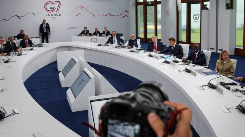 Líderes do G7 e convidados durante encontro na França. 16/06/2026