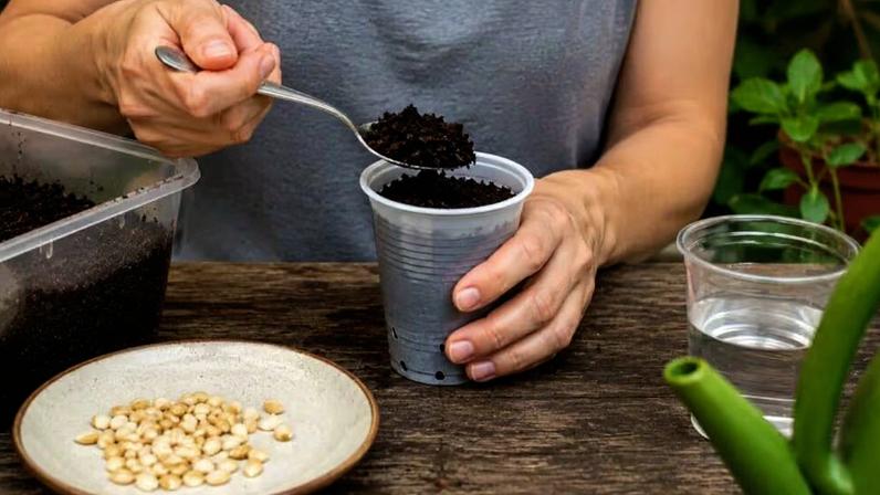 Guia de germinação de sementes de limão em copo descartável