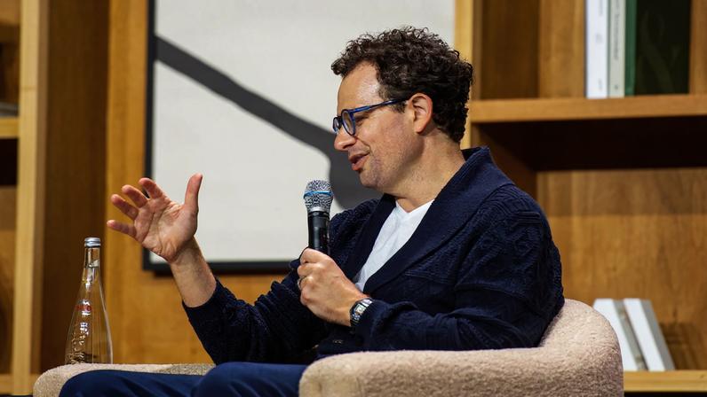 Anthropic CEO Dario Amodei appears at an event organized by the AI company.