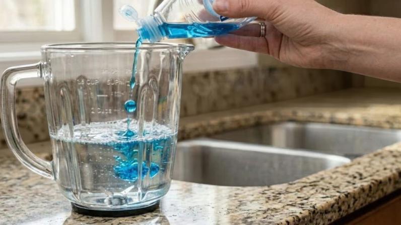 Nova forma de limpar liquidificador com água morna, detergente e enxágue