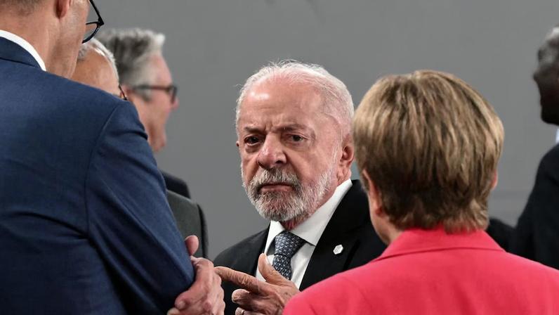Lula, Merz e Georgieva durante reunião do G-7 em Évian, na França
