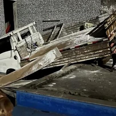 Motorista e caminhonete caem em piscina após falha nos freios em MG