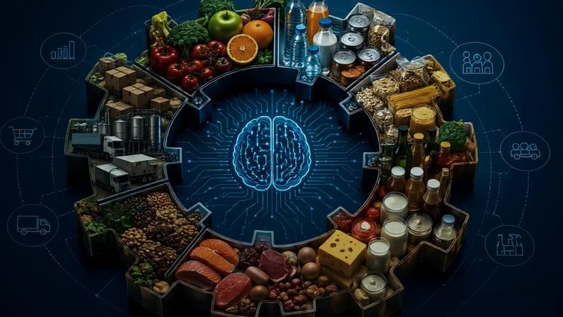Da produção ao relacionamento com consumidores, a inteligência artificial vem ganhando espaço nas maiores empresas de alimentos e bebidas do mundo (Imagem gerada por IA)