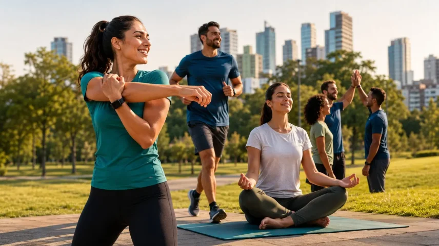 Participantes realizam atividades físicas e práticas de mindfulness em iniciativa que une tecnologia, gamificação e promoção da saúde. (Foto: imagem gerada Chatgpt/gazeta do povo)